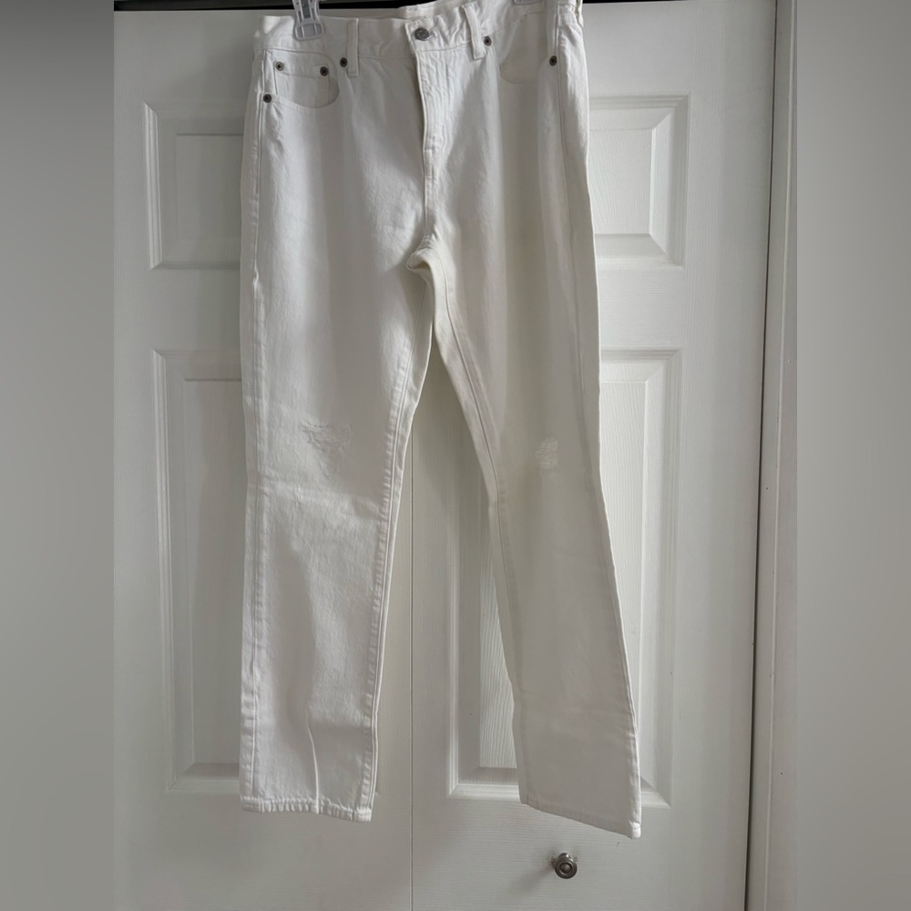 J.Crew distressed white boyfriend jeans